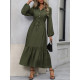 Female Spring Mid-Length Dress for Autumn: Chic Long-Sleeved, Gathered, Flowing Bohemian Floral Attire for Wedding Guests and Parties