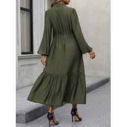 Female Spring Mid-Length Dress for Autumn: Chic Long-Sleeved, Gathered, Flowing Bohemian Floral Attire for Wedding Guests and Parties